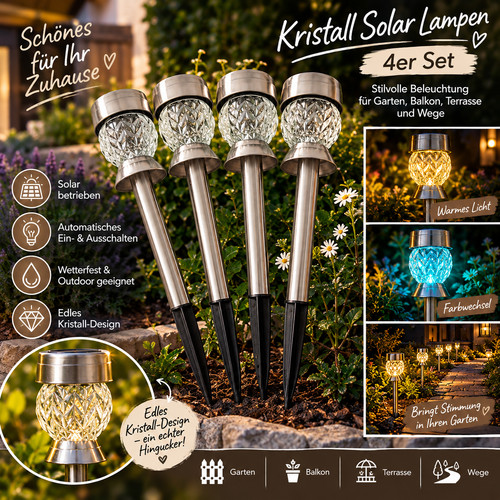 Kristall solarleuchten 4er set - solarleuchten,