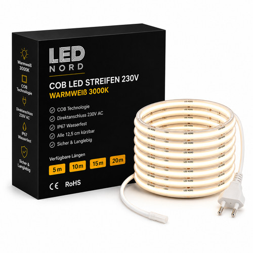Led 230v cob streifen 3000k - cob,